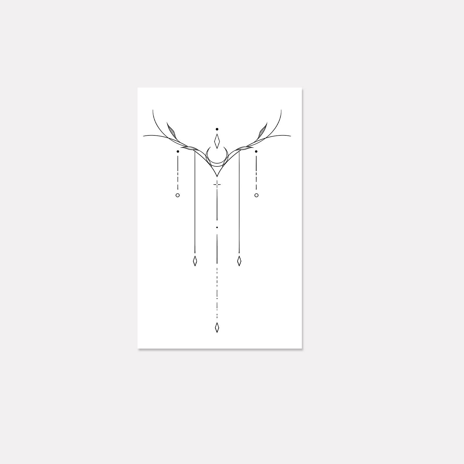 Minimal Star And Moon Fringed Back Tattoo Sticker, Waterproof And Long-Lasting, Women S Spine Advanced Sense Simulation Tattoo 12*19