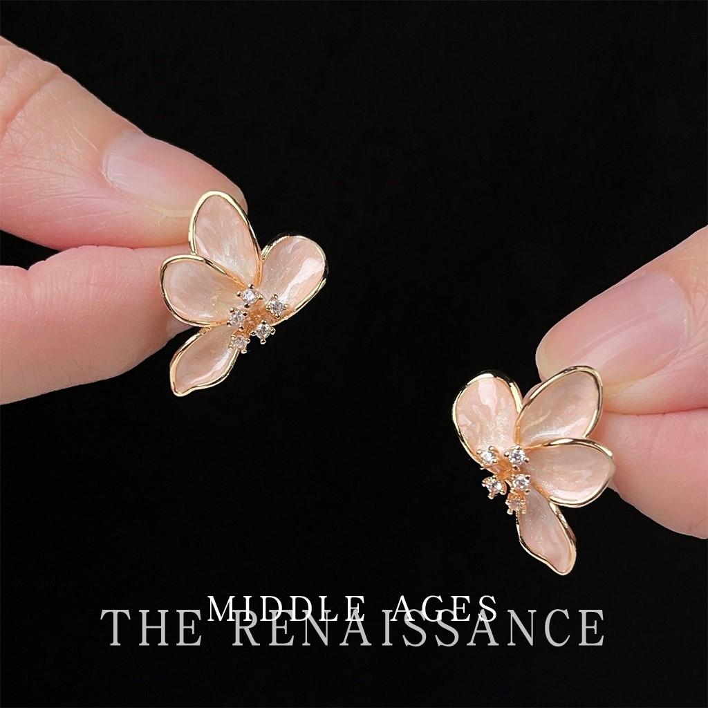 Enamel drop glaze jade orchid stud earrings French gentle elegant earrings women