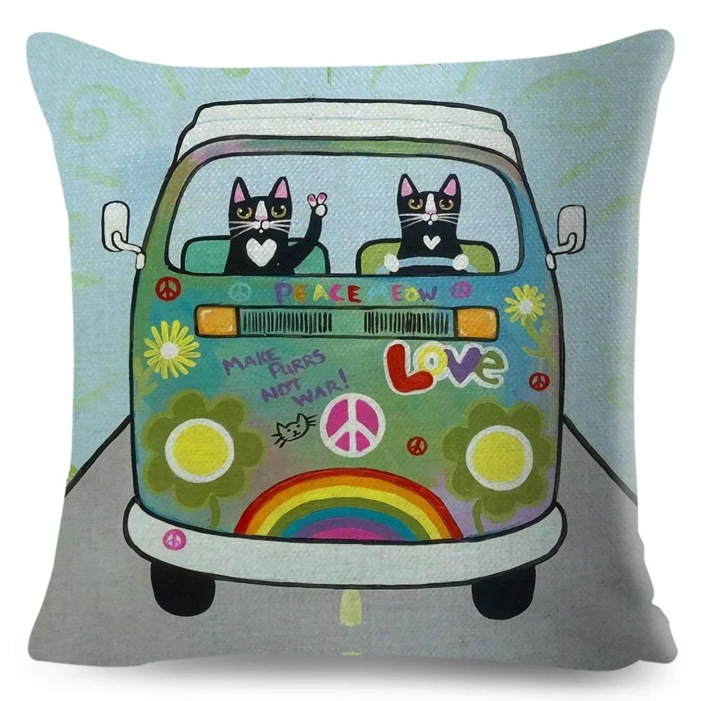 Cartoon Driving Car Cat Cushion Cover Decor Cute Pet Animal Pillowcase Polyester Pillow Case for Sofa Home Children Room