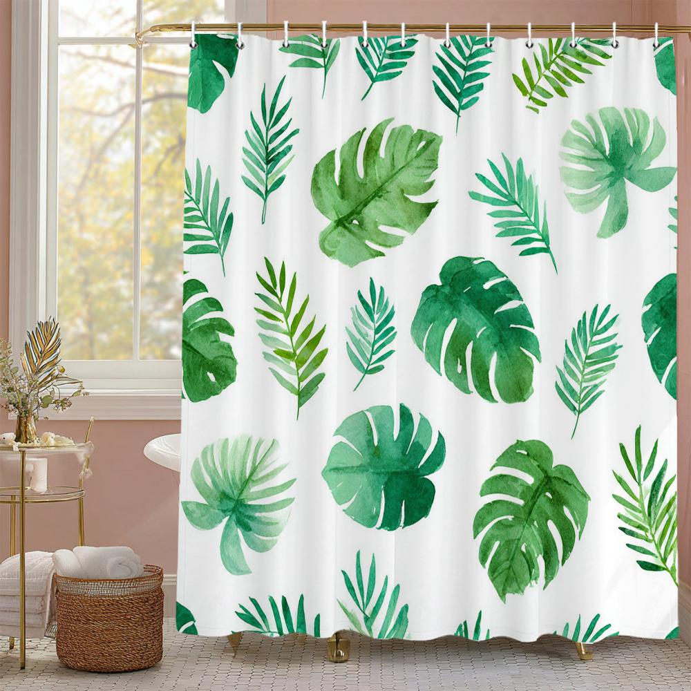 Eucalyptus Leaf Shower Curtain, Bathroom Decorative Shower Curtain, Waterproof Shower Curtain with Hooks