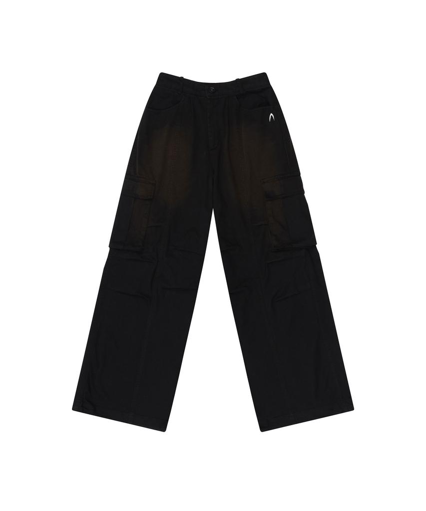 AAKAM Knee Pin-Tuck Wide Cargo Pants (Washed Black)