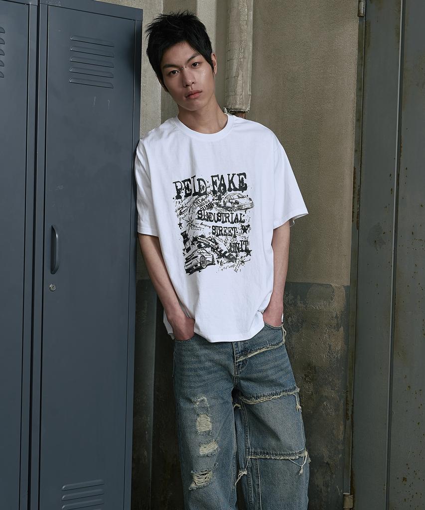 Peideu [Set] Pd Industry Waveform Short Sleeve T-Shirt 2-Piece Package