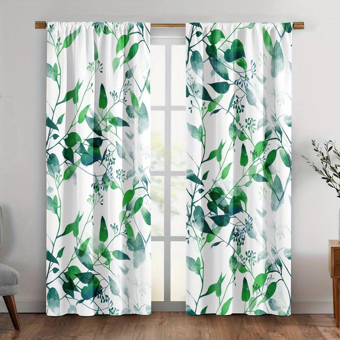 

2 Pieces Botanical Leaf Print Curtains, Polyester Fabric, Machine Washable, Suitable For Bedroom Living Room Decoration 53x116cm &2pc