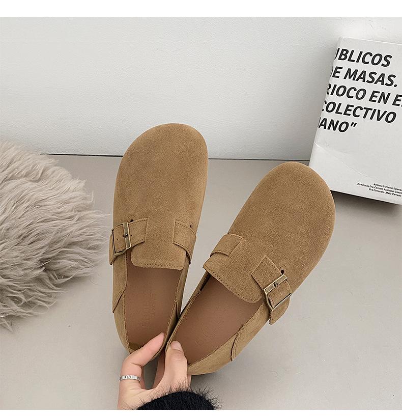 Round head flat bottom spring single shoes women's small fragrant wind soft sole Doudou shoes Birkenstocks