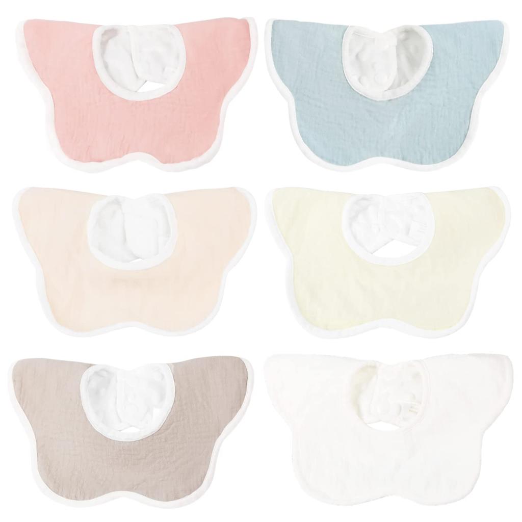 Ciilee Baby Baby Set of Preschool Mealtime Bibs for Girls and Solid Colors Bibs, 360-Degree Rotating, Petal-Shaped Bibs, 100% Cotton, Aprons, 6,