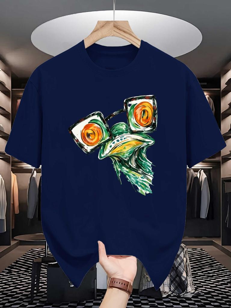 Cool Abstract Frog Sunglasses Graphic Unisexs Crew Neck T Shirt Watercolor Animal Print Soft Loose Street Tee For Creative Lovers