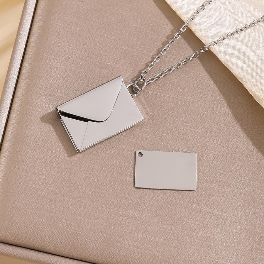 Love Letter Envelope Pendant Couple Necklace - European & American Style, Titanium Steel, Creative Design