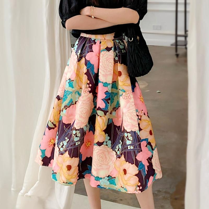 

ZANZEA Women Elegant Elastic Waist Floral Print A-Line Skirts 2XL рожевий