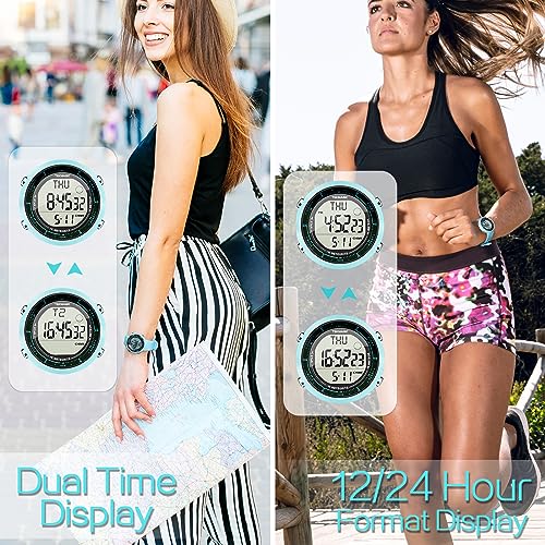 100m Water Resistant Watch for Girls and Women, Multi-Function Watch for Swimming, Diving, and Surfing, with Alarm, Calendar, Stopwatch, Dual Time, an