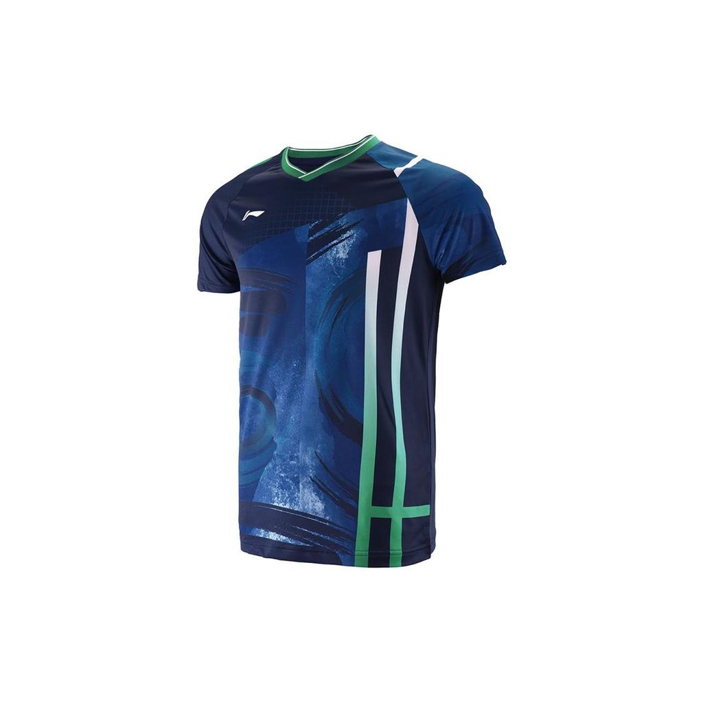 Li Ning Badminton Series Quick-Dry Cool Competition Sports Short Sleeve T-Shirt Men Tops Royal-Blue AAYR193-1