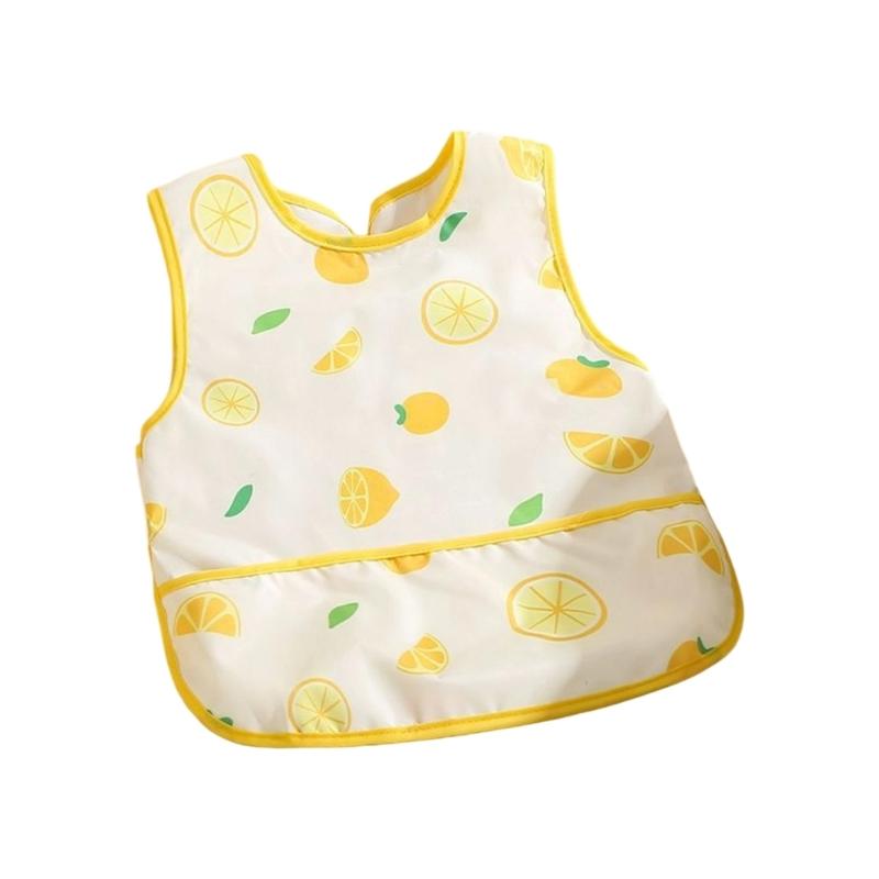 Absorbent Baby Weaning Bib with Food Catcher Pocket for Convenient Eating Machine Washable Reversible Feeding Apron