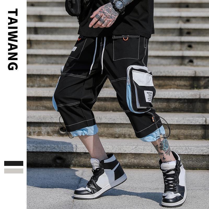 Cargo Shorts Men's 3/4 Knee Length Work Shorts Capri Multi Pocket Casual Shorts Cropped Trousers Male