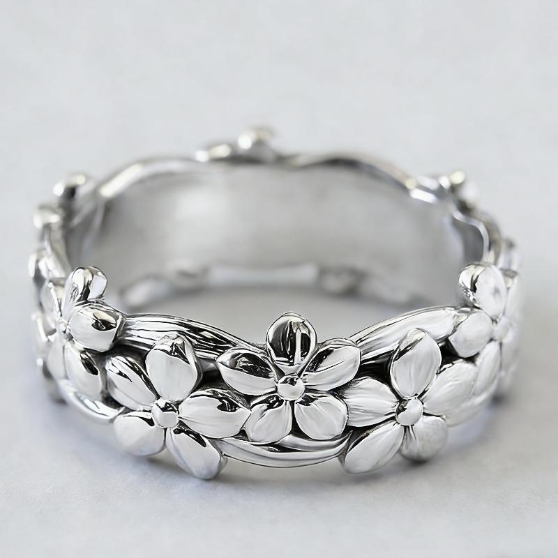 Neuer 14 Karat Roségold Platinierter Ring, Schlichter Blumenring, Handschmuck, Geburtstagsgeschenk für Frauen No. 11 silber