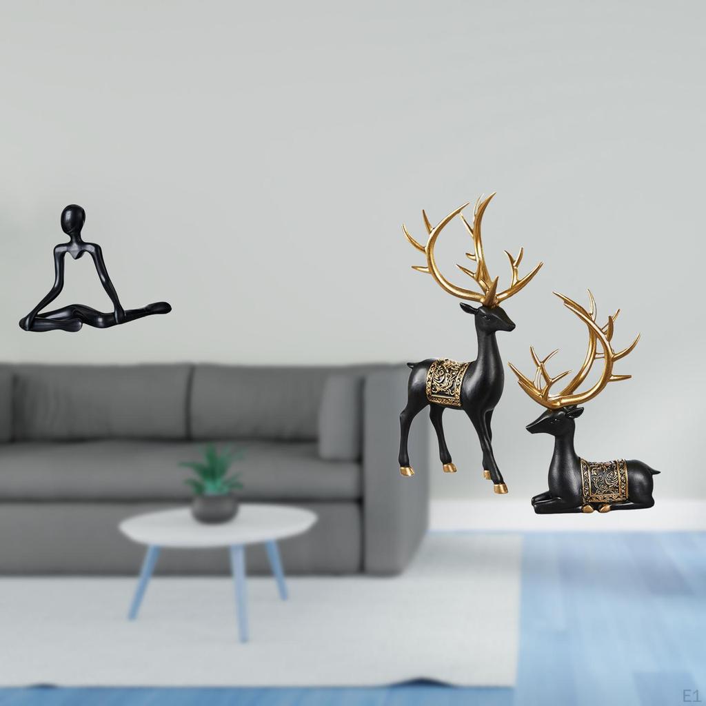 Creative Abstract Reindeer Thinker Statue Decorative Elk Figurine Unique Resin Sculpture for Bedroom