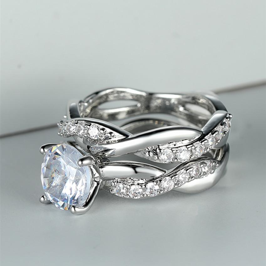 Ladies' Exquisite KC Twisted Round Diamond White Zircon Synthetic Zircon Ring Set Bride's Engagement Ring Wedding Rings Anniversary Gift Size5-13