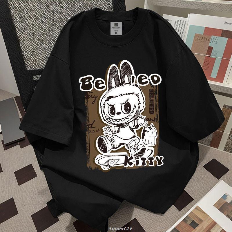 

Футболка с коротким рукавом с принтом LABUBU, унисекс, топ, повседневная мода 6XL