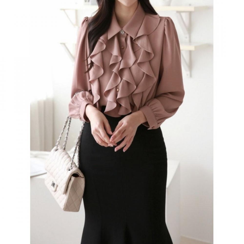 Style Latte Women S Frill Chiffon blouSe Spring Autumn Office Wear