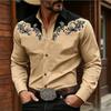 Stylish Men's Baroque Floral Embroidered Western Shirt, Satin Feel Slim Fit Button Up Blouse