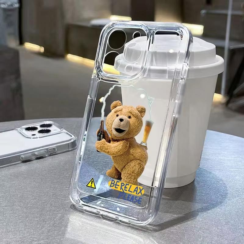 Cartoon Teddy Bear Phone Case for iPhone 17 Air 16 15 14 13 12 11 Pro Max Plus Mini XS 8 7 Soft Transparent Fundas Cover Coque iphone 14 Plus