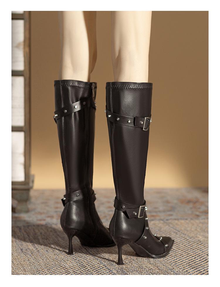 Women's Pointed Toe Denim Long Boots - Versatile Autumn/Winter 2024 European & American Style High Tube Street Boots