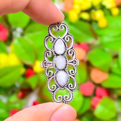 Natural Rainbow Moonstone Gemstone 925 Sterling Silver Gift Ring Size 10 W0j63