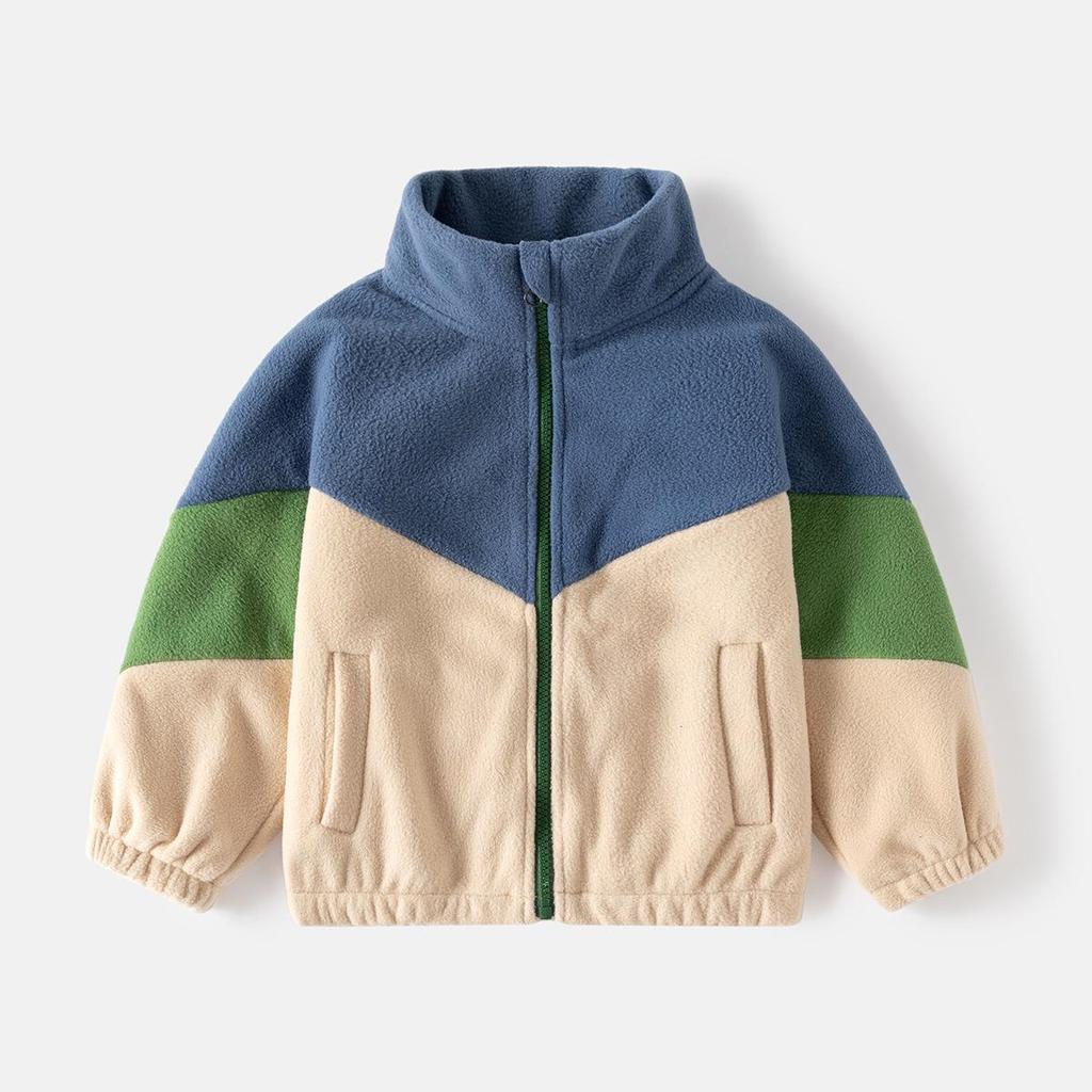 2024 Autumn Boys' Colorblock Fleece Jacket - Casual Children's Top