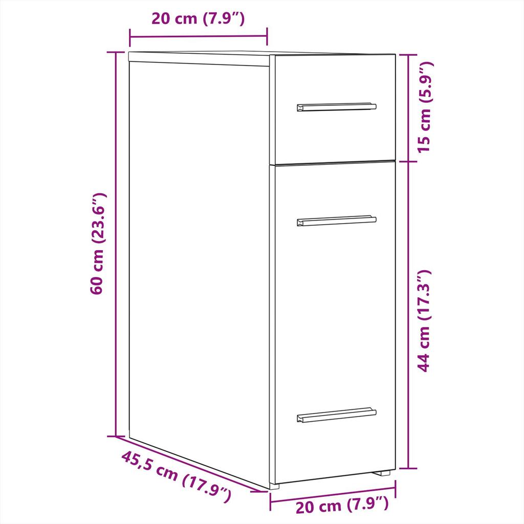 Badezimmerschrank Mit Schubladen Aus Schwarzem Eichenholz 20x45,5x60 Cm Aus Holz