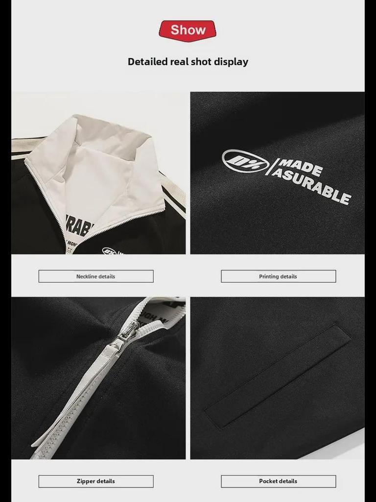 Hong Kong Style Men's Striped Two-Sided Stand-Up Collar Jacket - Casual Loose Fit for Spring and Autumn