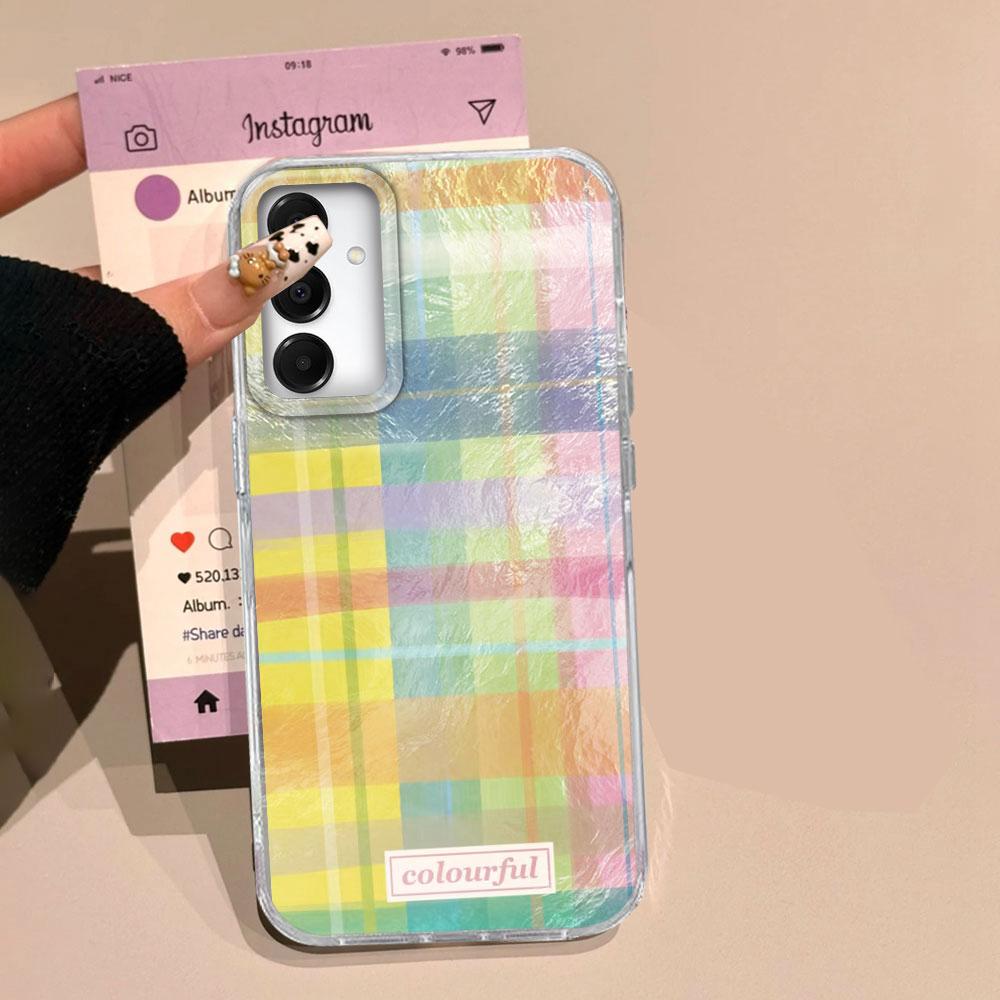 Pink Splicing Grid Pattern Phone Case for Samsung Galaxy A16 A55 A07 A17 A56 A36 A26 A53 A06 A14 A24 A34 A54 A15 A12 A22 Cover