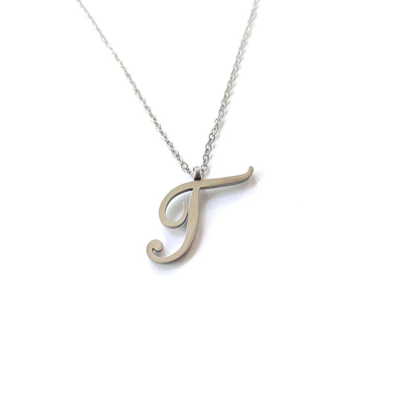 Stainless Steel Russian Cursive Initial Pendant Necklace Steel Necklace