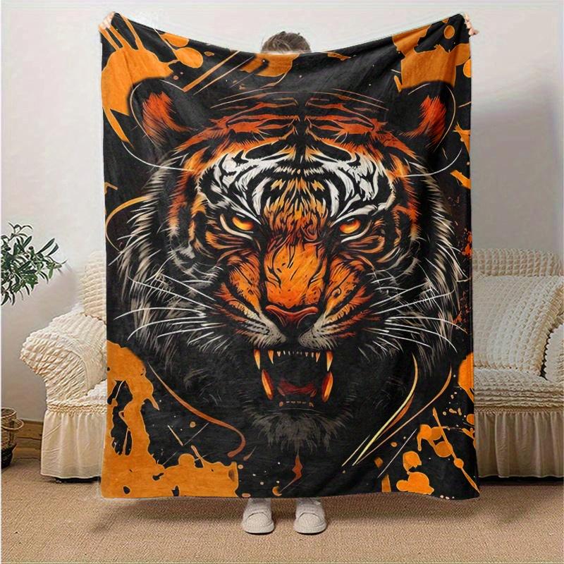 1pc Creative Roaring Tiger Cartoon Blanket  Soft Throw for Home Decor, Gift Idea, Living Room, Travel, Camping, Car Blankets