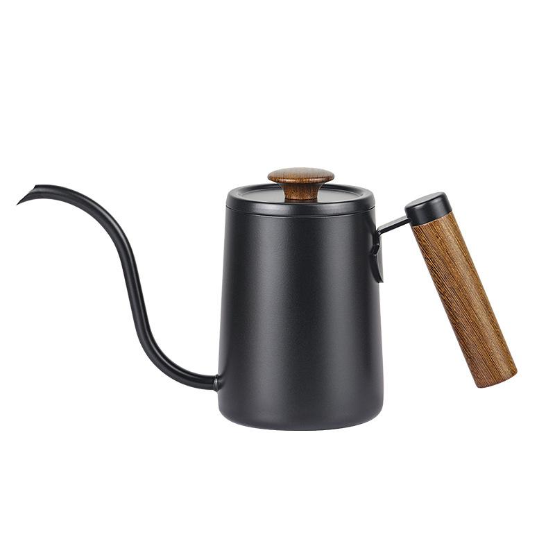 600ML Hand Brewing Pot Gooseneck Kettle Spout Espresso Coffee Tea Milk Pot Wooden Handle 304 Stainless Steel Coffee Pot for Home