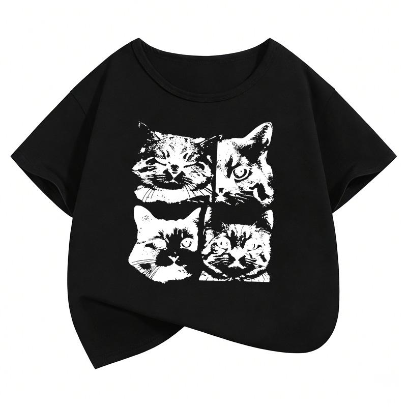 Gothic Vintage Cat Funny T Shirts Short Sleeve Kids Childrens Tshirt Boys Girls Summer Spring Casual Top Tee Shirt