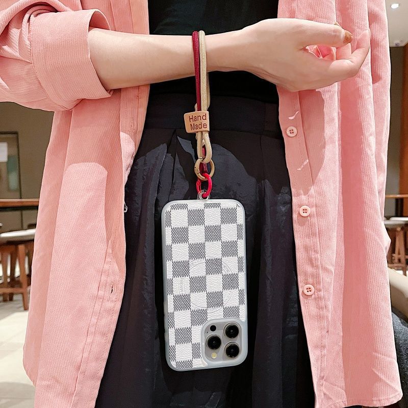New Short Phone Lanyard With British Style Contrasting Color Weaving and Fashionable Smiling Face Wrist Strap for Phone Cases