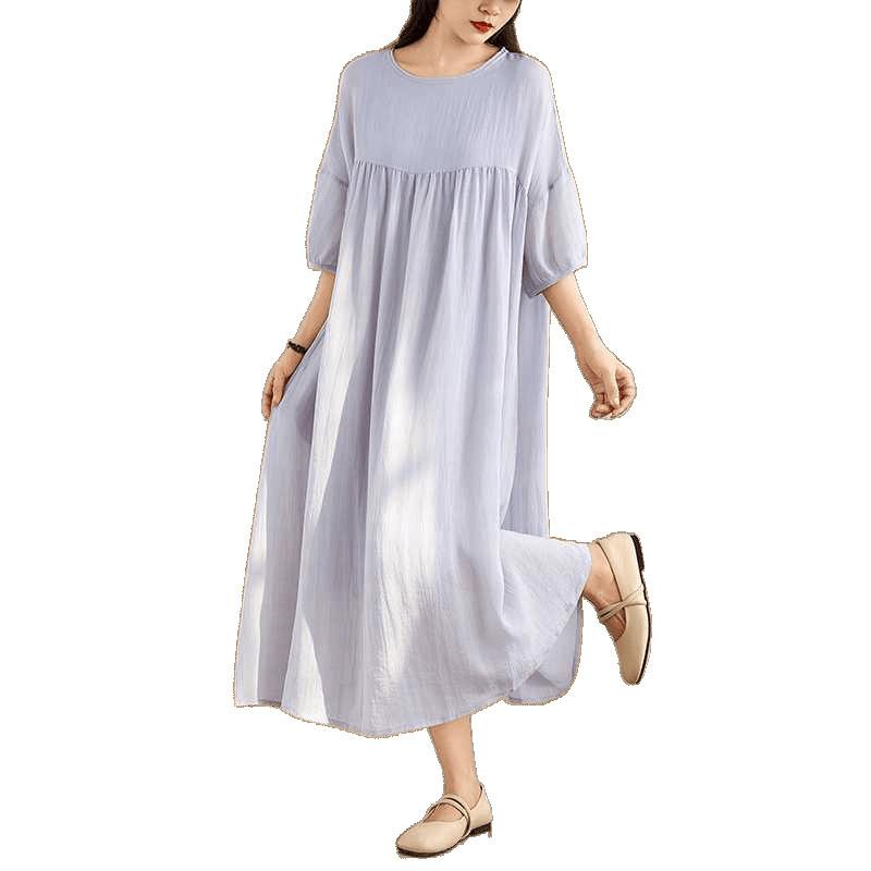 Fünfviertelärmeliges Ramiekleid Farbverlaufsdesign Sinn für Größe Große Größe Baumwolle und Leinen Langes Kleid Locker Neu Sommer