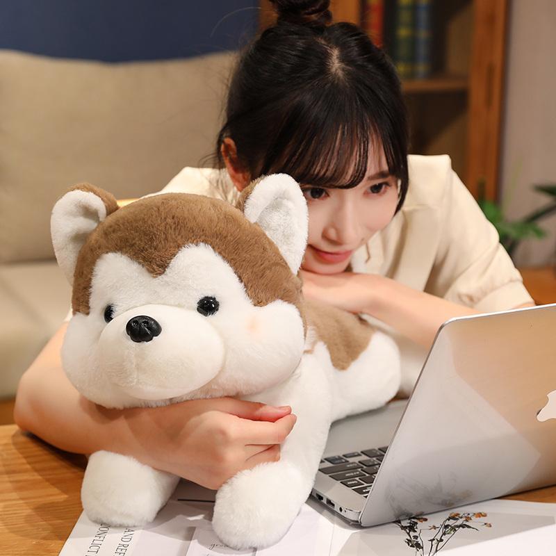 30/40/50CM Cute Husky Dog Plush Toy Stuffed Animal Soft Kawaii Lying Brown Pet Puppy Pillow Doll Toys for Xmas Gift