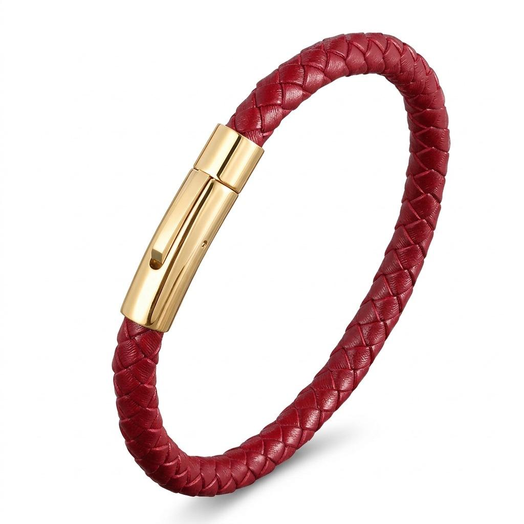 European and American Leather Bracelet Stainless Steel Snap Button Men's Woven Leather Bracelet