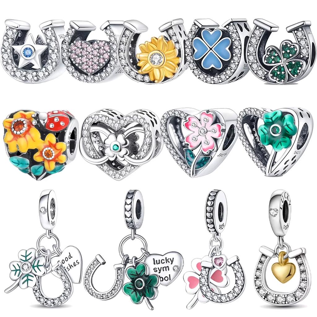 Copper Green Horseshoe Clover Pendant Charms Fit Originalbracelet Charm Beads Necklace Diy Female Jewelry