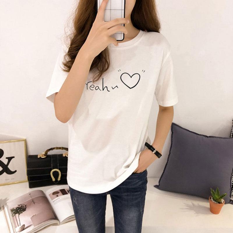

Женская футболка, повседневная футболка с коротким рукавом и круглым вырезом с принтом в форме сердца, унисекс, топы для леди и девочек XL