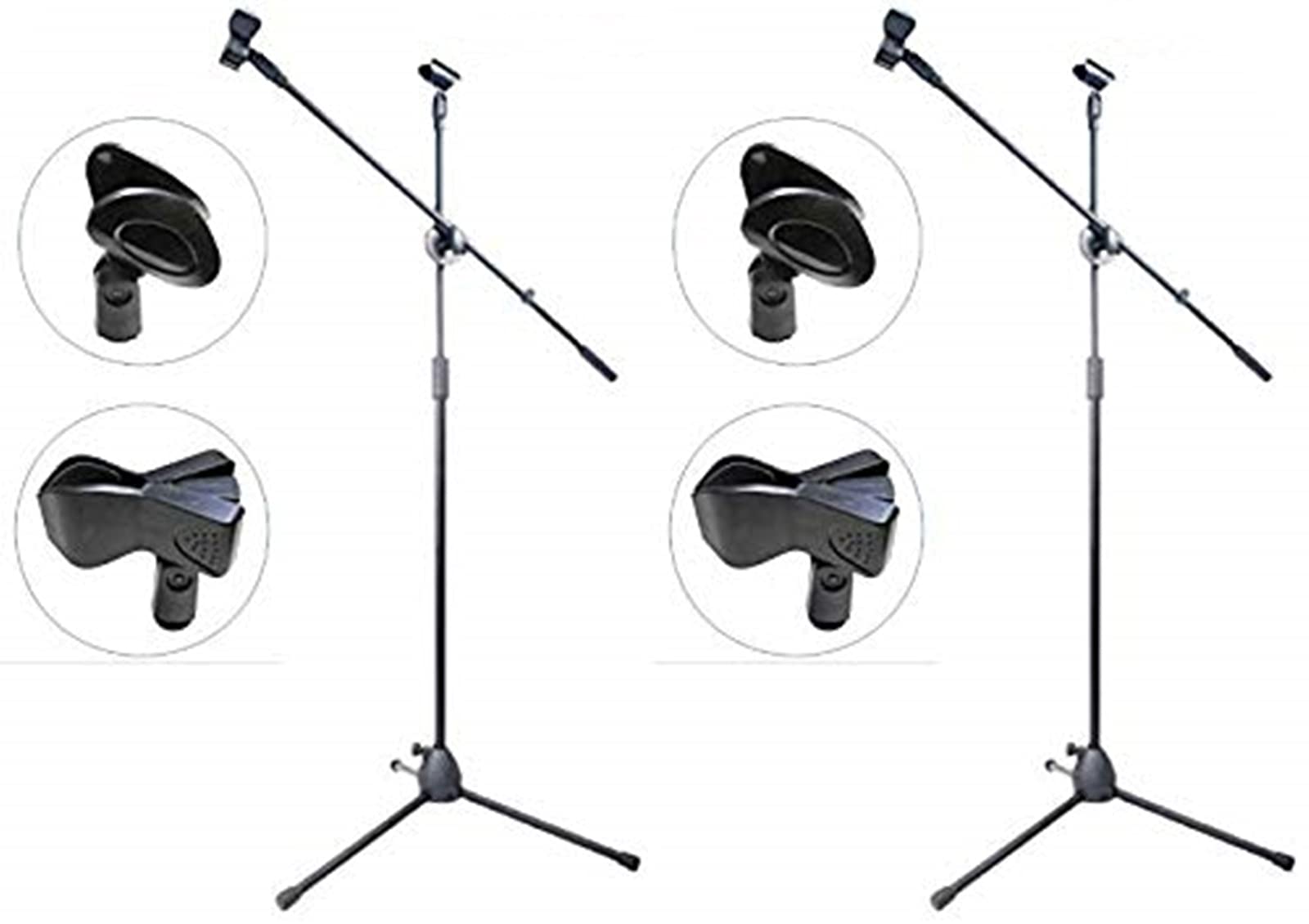 

MBK 2-Piece Microphone Stand, Boom Microphone Stand with Tripod, Stable, Foldable, Extendable Arm, Straight, 360-Degree Adjustable Height, Black,
