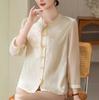 Mom's Spring Seven-Sleeve Cardigan: New 2026 Chinese National Style Round Neck Shirt for Middle-Aged & Elderly Women