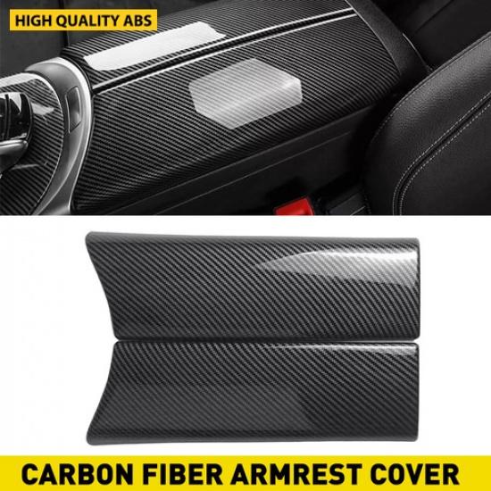 Carbon Fiber Center Console Armrest Box Cover+Button Trim For Benz C Class W205