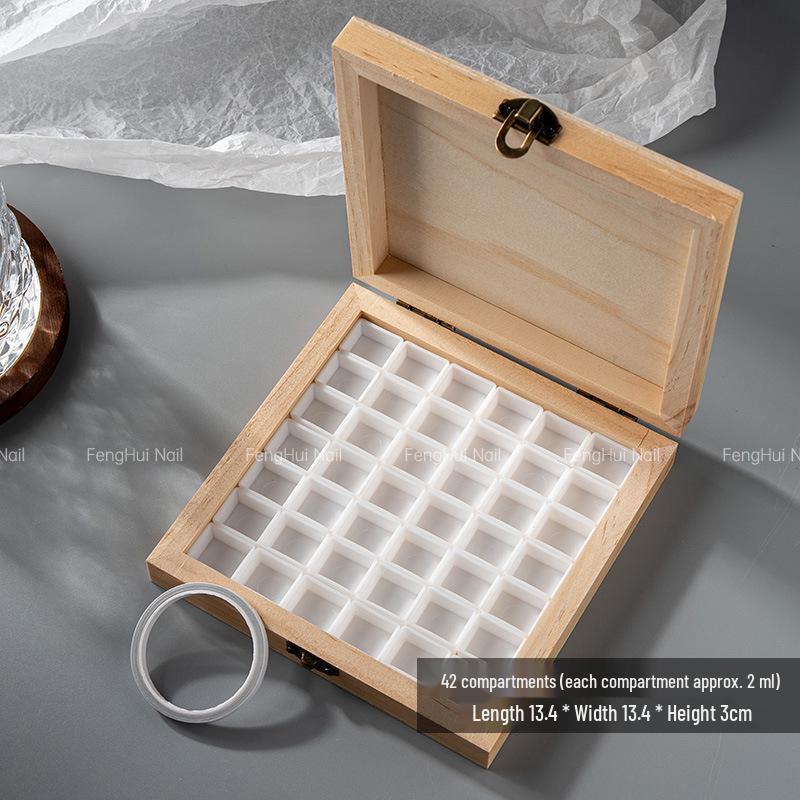 60-Grid Wooden Nail Art Box with Logo & Gel Compartments