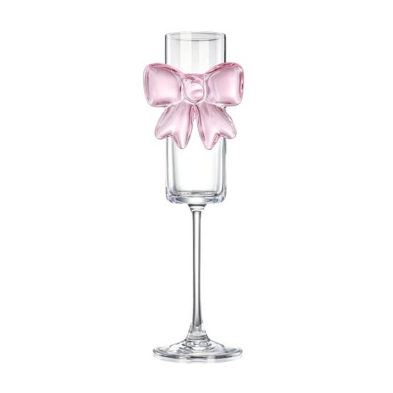 Yousheng Wine Glass Champagne Flutes with 3D Pink Butterfly Decoration Faux Crystal Glass Wedding Party Anniversary Wine Glasses