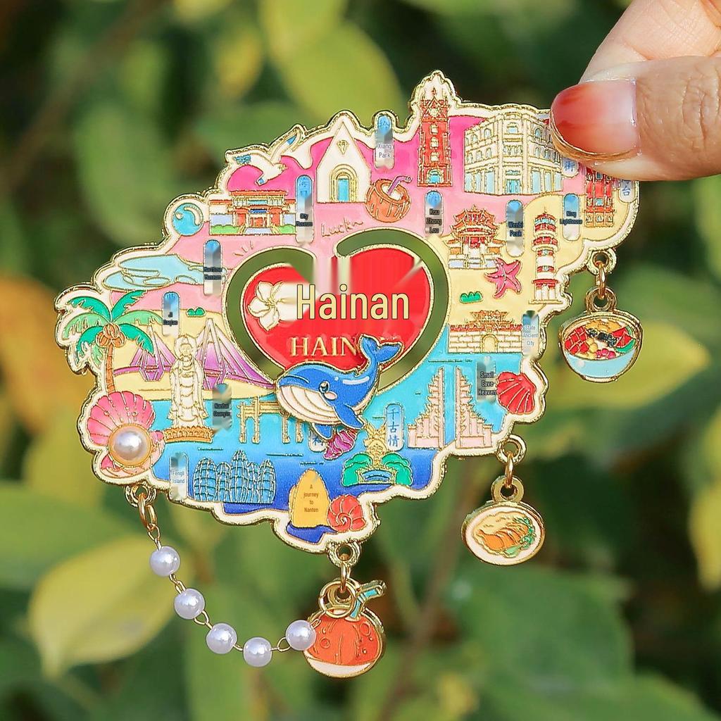 Hainan Scenic Drift Bottle Magnet: Embossed Cultural Souvenir Sticker