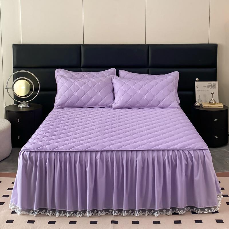 1pc Quilted Bed Skirt Solid Color Bed Cover Lace Style Bedspread Thickened Mattress Protector Roupa De Cama (No Pillowcase)