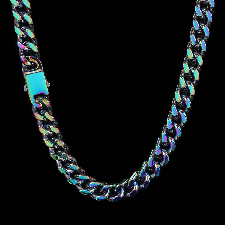 Trendy 12mm Colorful Gold Plated Men Chain Miami Cuban Chain Necklace 12mm,7inch