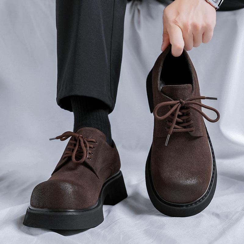 England style men's casual desert shoes lace-up cow suede leather derby shoe cowboy platform sneakers black brown youth footwear