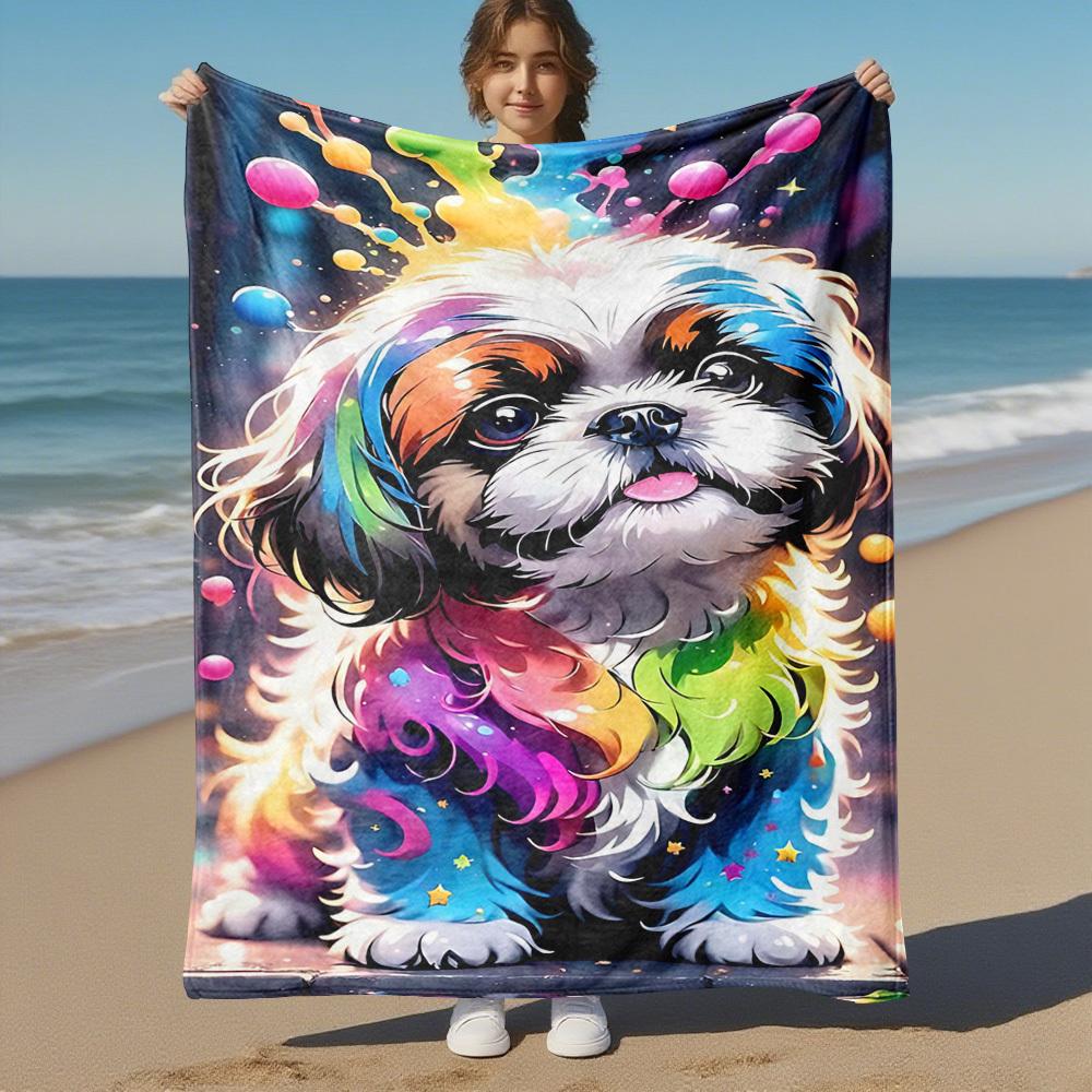 1pc Rainbow Dog Outdoor Flannel Blanket Soft Warm All-Season Throw for Sofa Bed Car Camping Office, Cozy Gift Idea1232S