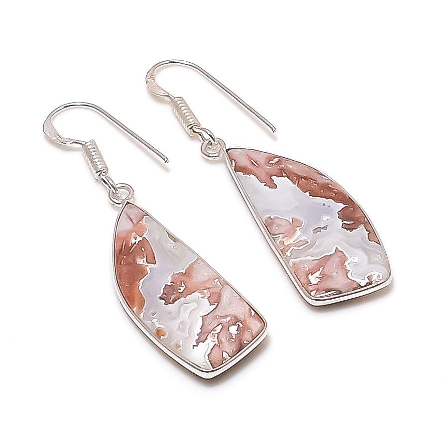 Natural Laguna Lace Agate 925 Sterling Silver Jewelry Earring 1.85  AE-12266